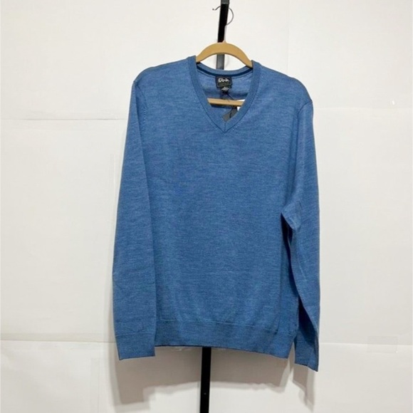 Jos A Bank NWT Sz XL Blue 70 Traveler Collection Merino Wool V-Neck Sweater - Picture 7 of 11